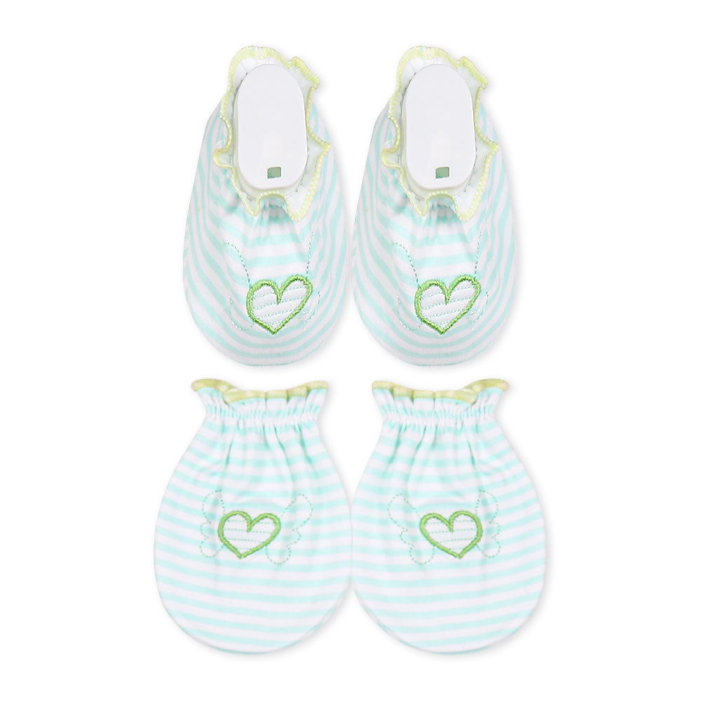 CAP SET GREEN STRIPES HEART
