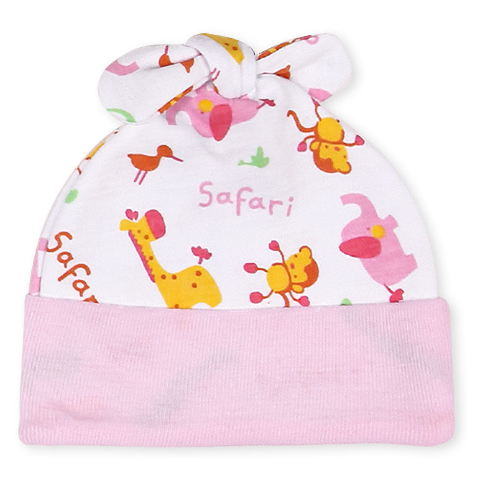 BABY CAP PINK SAFARI GIRLS KNOTTED