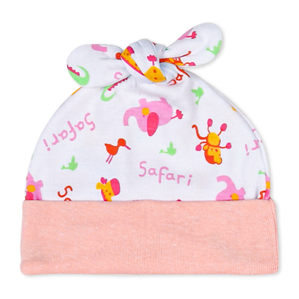 BABY CAP PEACH SAFARI GIRLS KNOTTED
