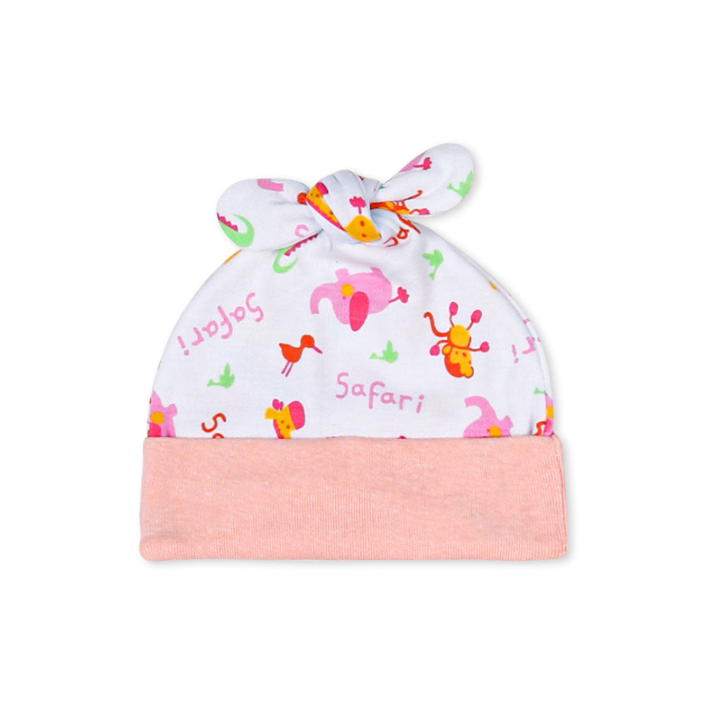 BABY CAP PEACH SAFARI GIRLS KNOTTED