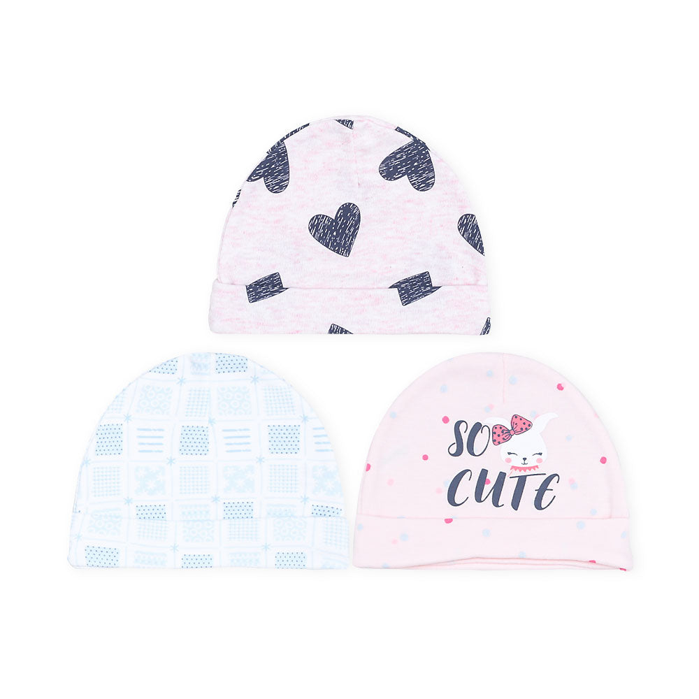 BABY CAPS PK-3 PINK HEARTS