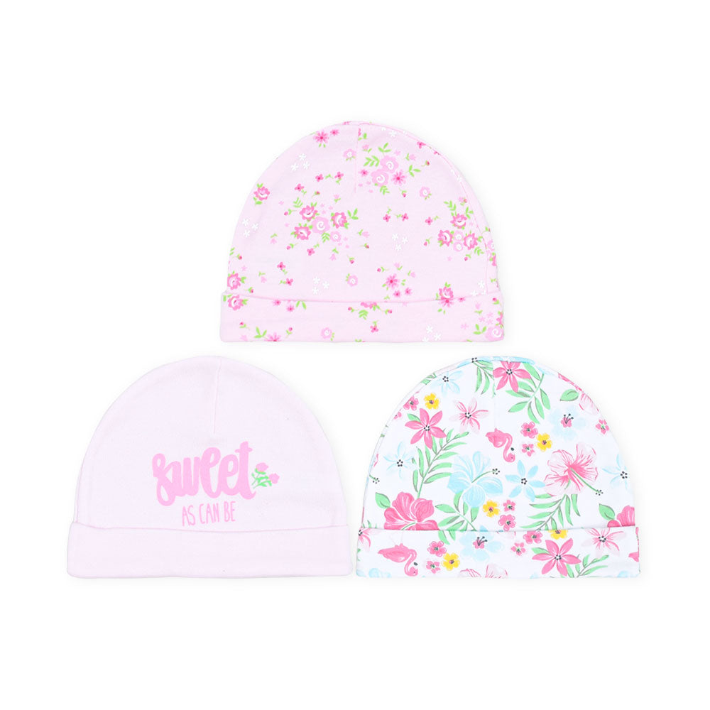 BABY CAPS PK-3 PINK FLORAL