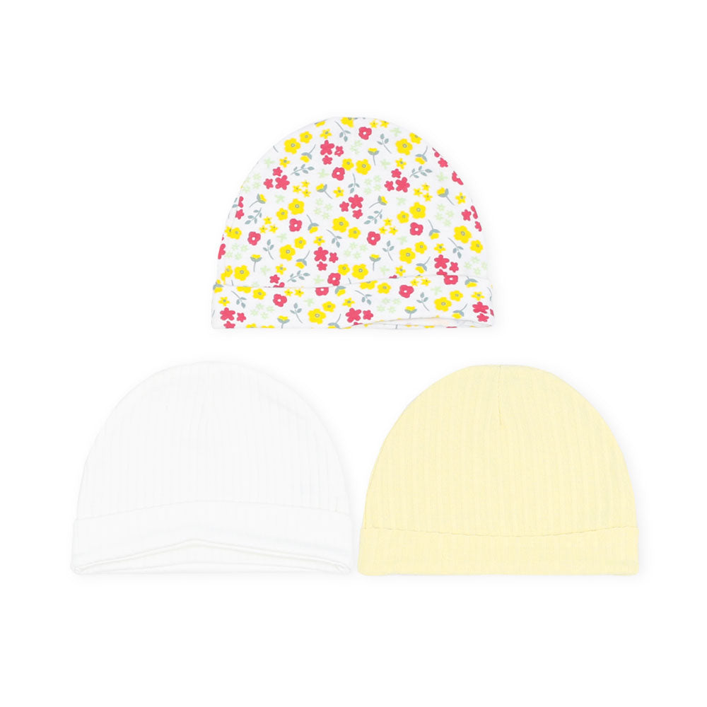BABY CAPS PK-3 YELLOW FLORAL