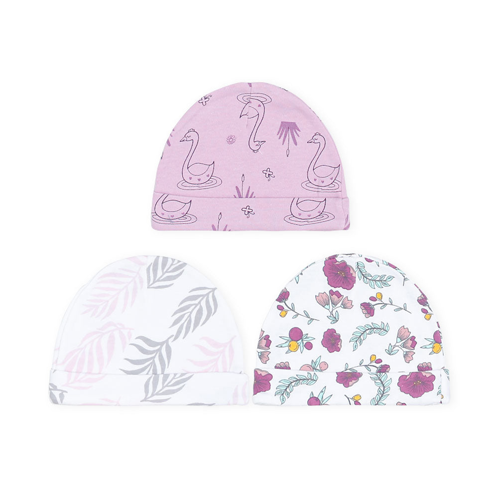 BABY CAPS PK-3 MAUVE SWAN