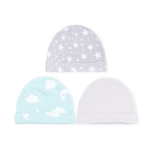 BABY CAPS PK-3 GREY CLOUDS & STARS
