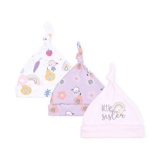 BABY CAPS PK-3 PURPLE BIRDIE & RAINBOW KNOTTED