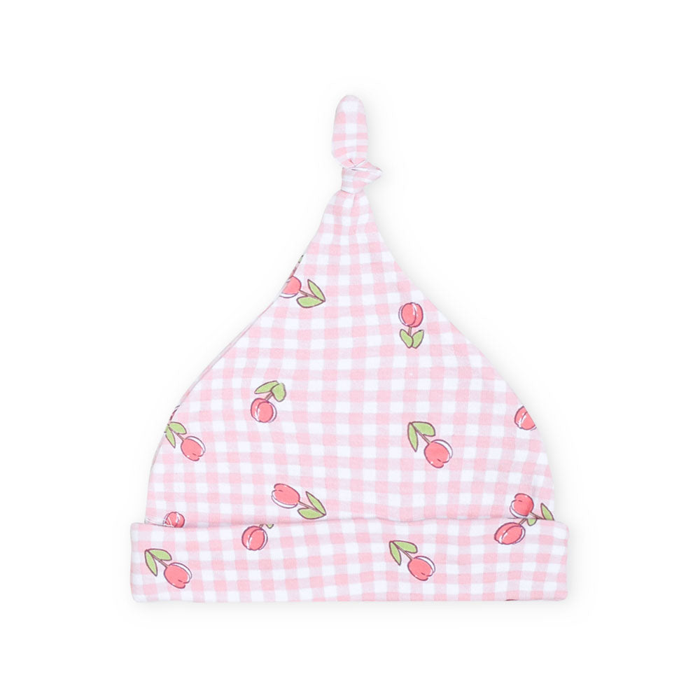 BABY CAPS PK-3 PEACH FLORAL BUNNY KNOTTED