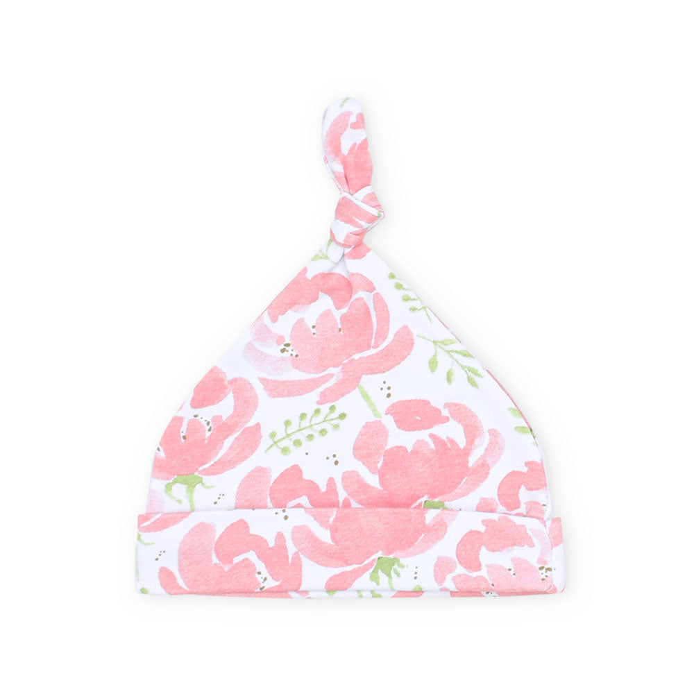 BABY CAPS PK-3 PEACH FLORAL BUNNY KNOTTED