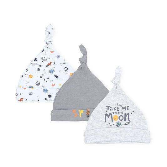 BABY CAPS PK-3 GREY ROCKET & STARS KNOTTED