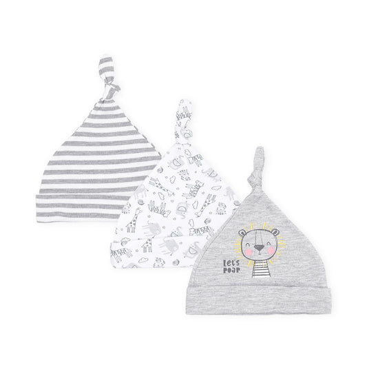 BABY CAPS PK-3 GREY STRIPED ZEBRA KNOTTED