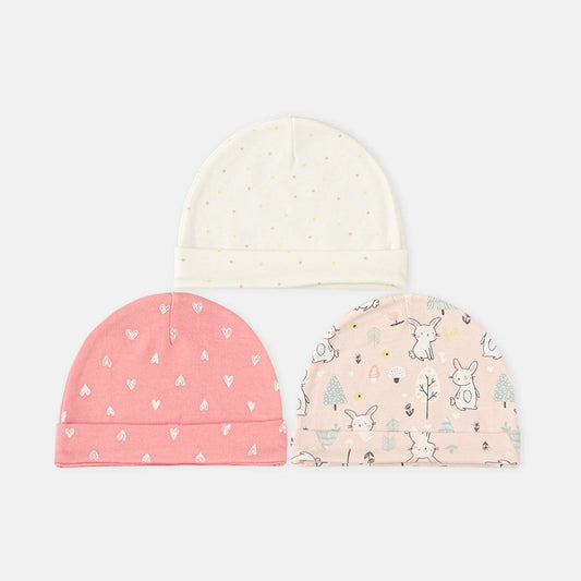 BABY CAPS PK-3 WHITE POLKA DOT