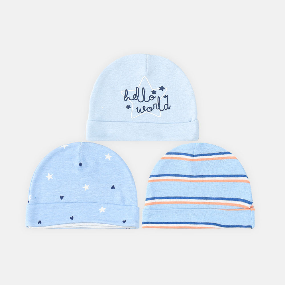 BABY CAPS PK-3 HELLO WORLD BLUE