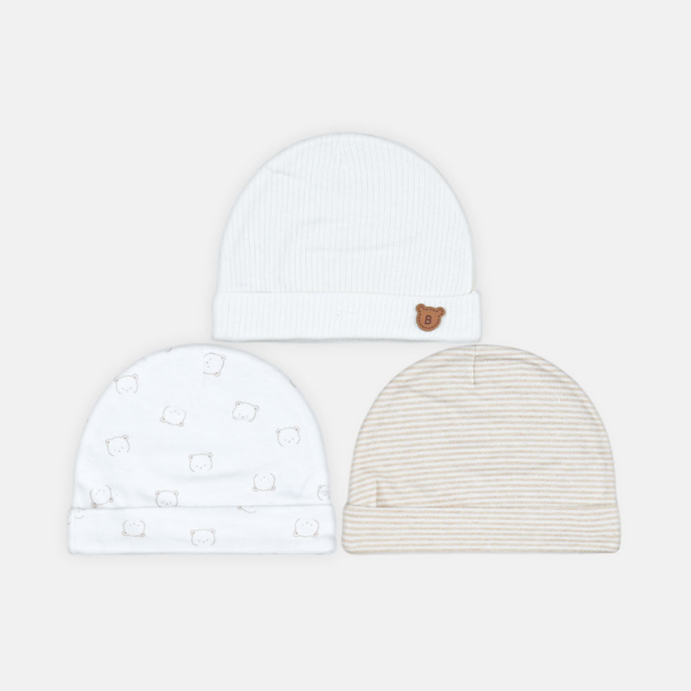 BABY CAPS PK-3 BEIGE STRIPES