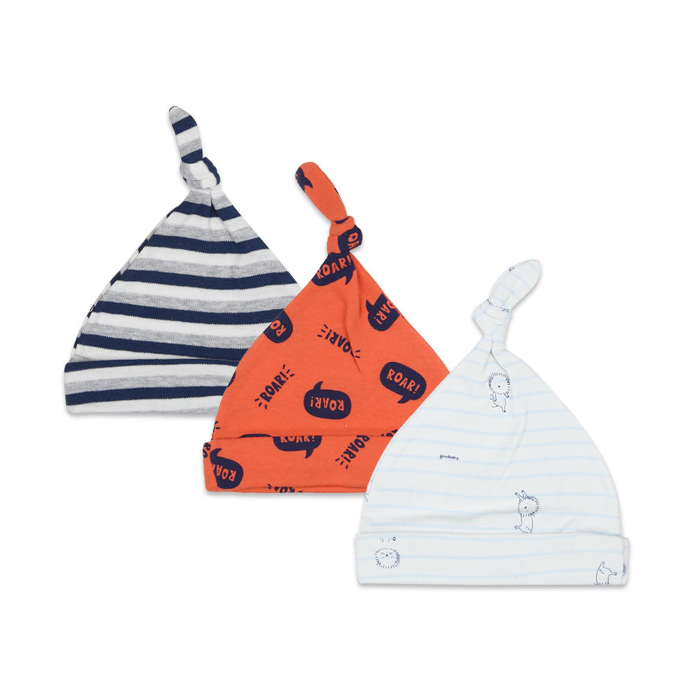 MULTI-COLOR ROAR BABY BOY CAPS PK-3