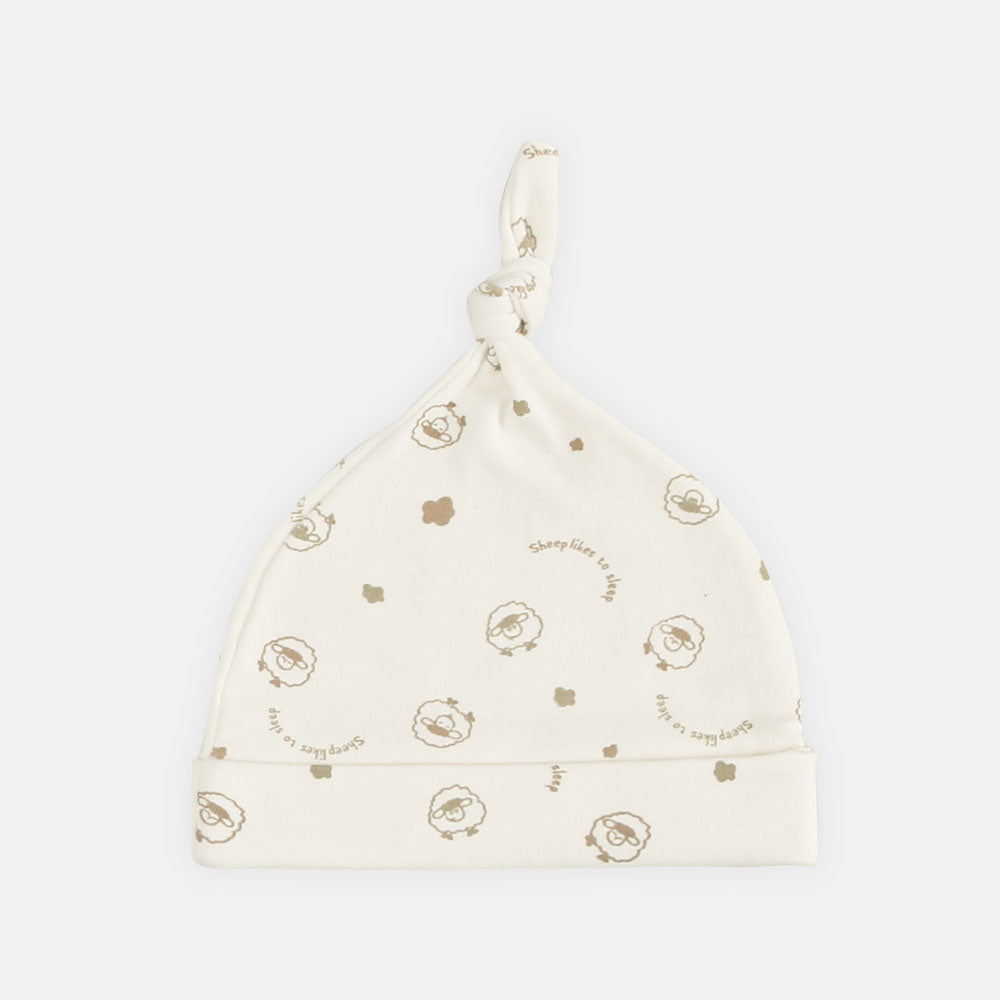 BABY CAPS PK-3 WHITE SHEEP KNOTTED