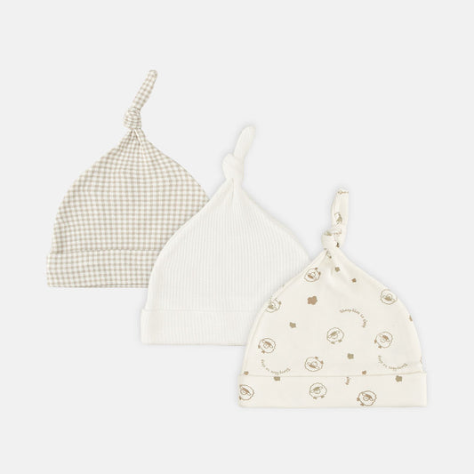 BABY CAPS PK-3 WHITE SHEEP KNOTTED