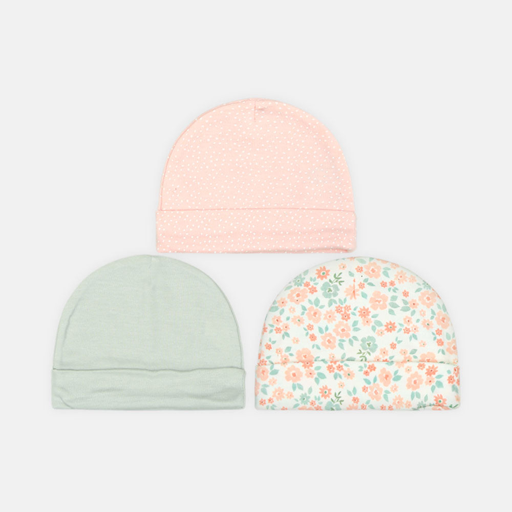 BABY CAPS PK-3 SWEET MINT & FLORAL