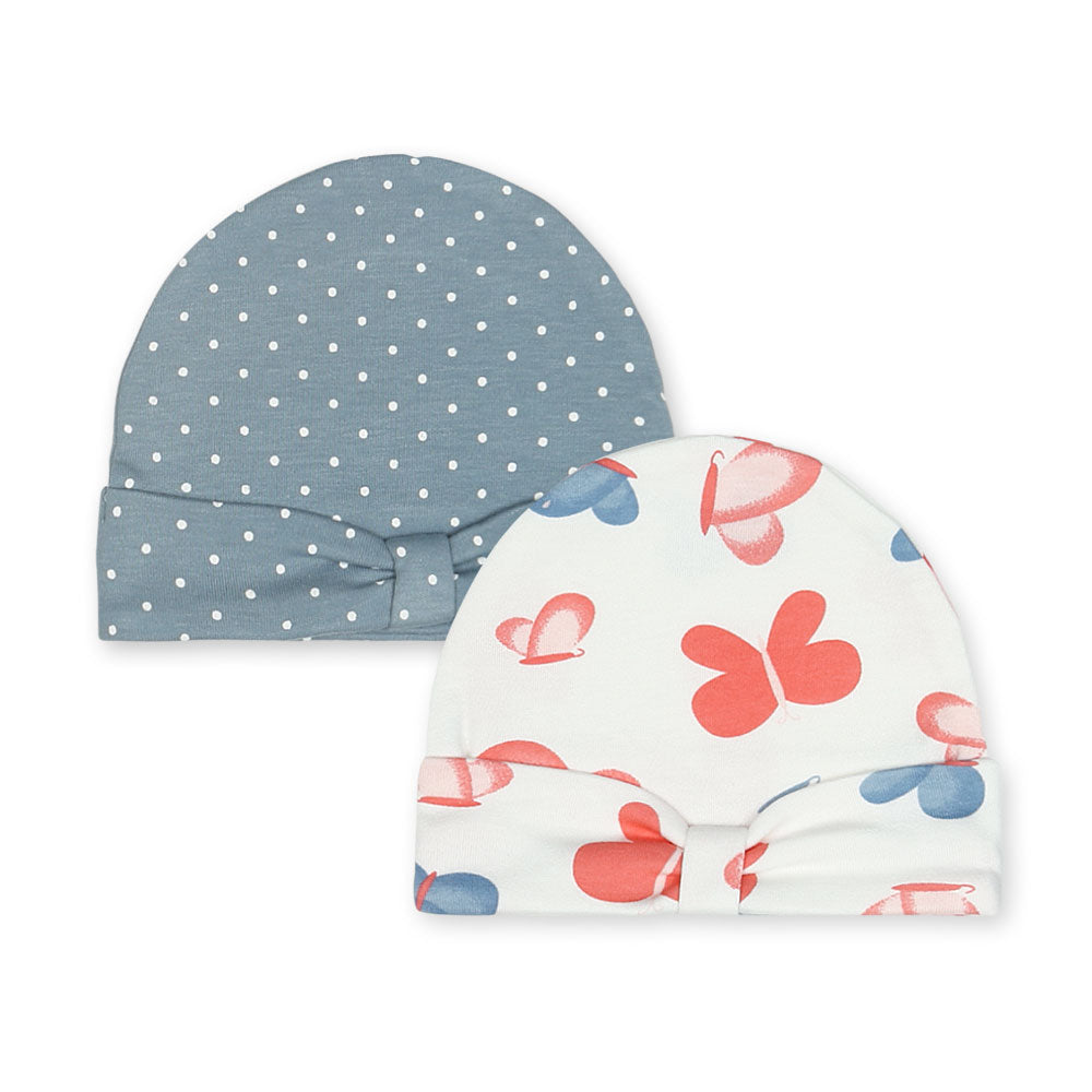 BABY CAP GIRL PK-2 BLUE BUTTERFLIES