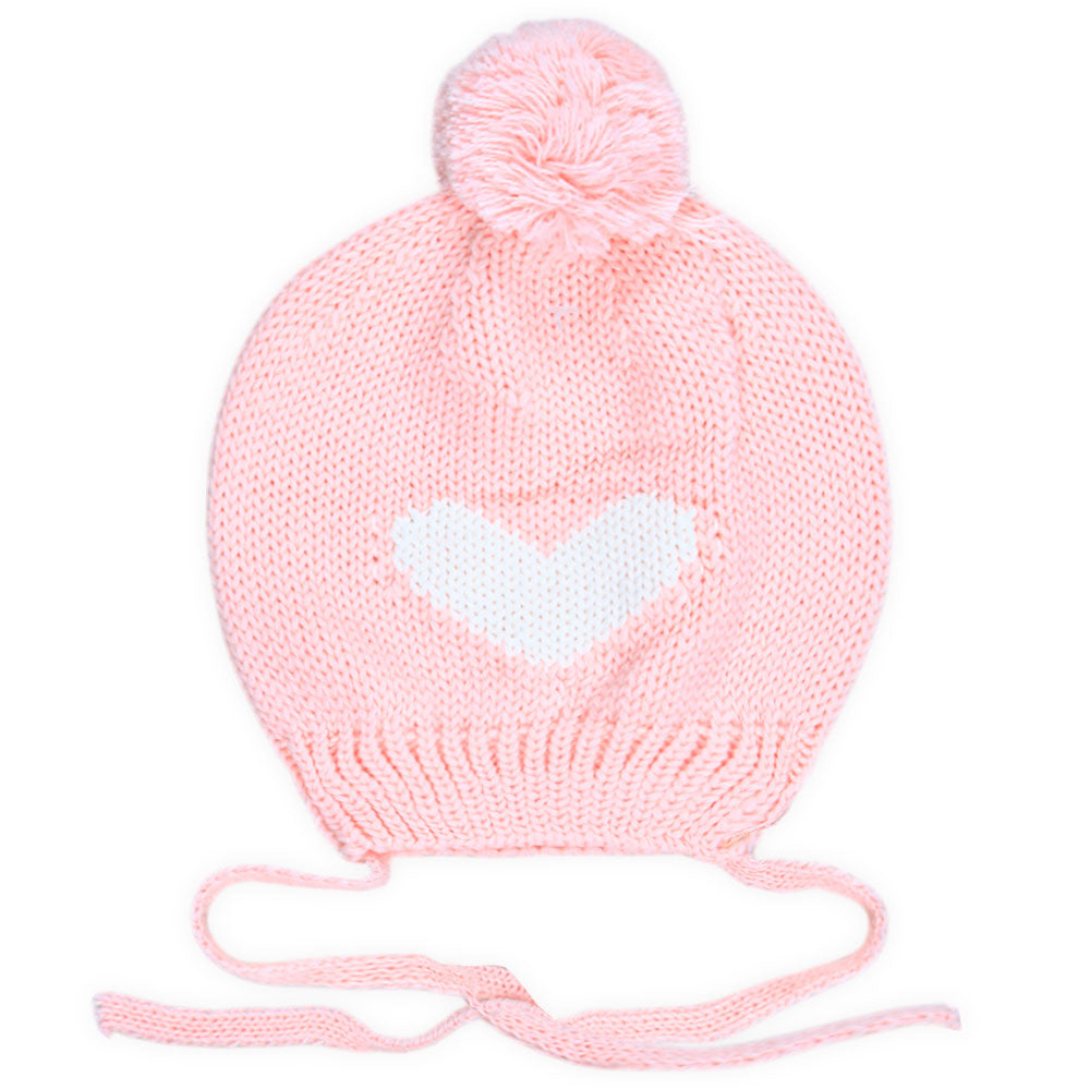 BABY WOOLEN CAP PINK HEART