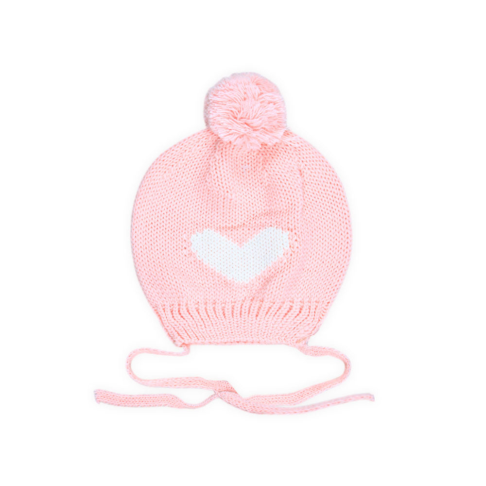 BABY WOOLEN CAP PINK HEART