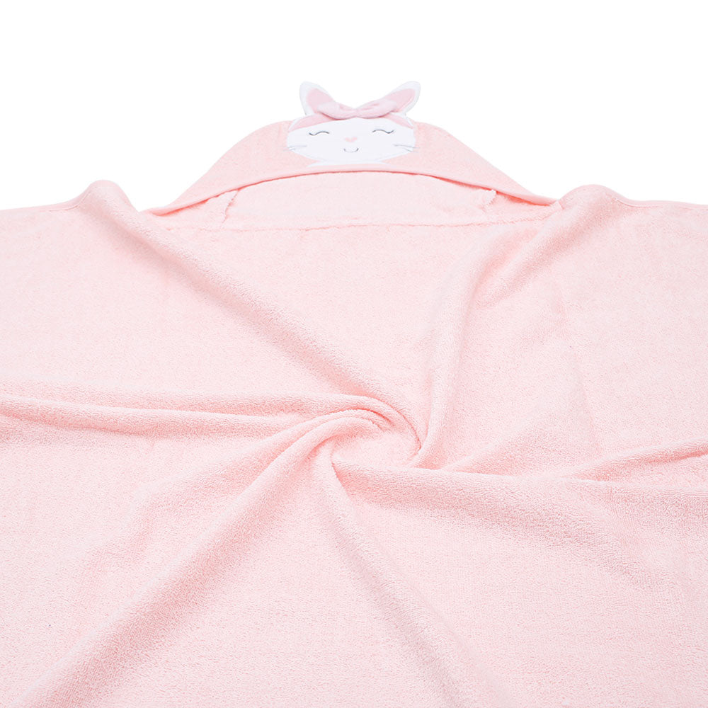 BATH TOWEL PEACH KITTY HOODED GIRL