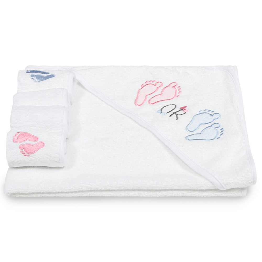 BATH TOWEL & FACE TOWEL PK-4 WHITE LIL FOOTSTEPS