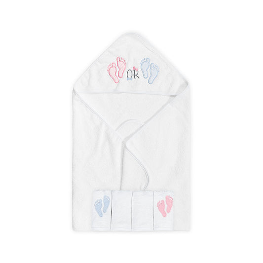 BATH TOWEL & FACE TOWEL PK-4 WHITE LIL FOOTSTEPS