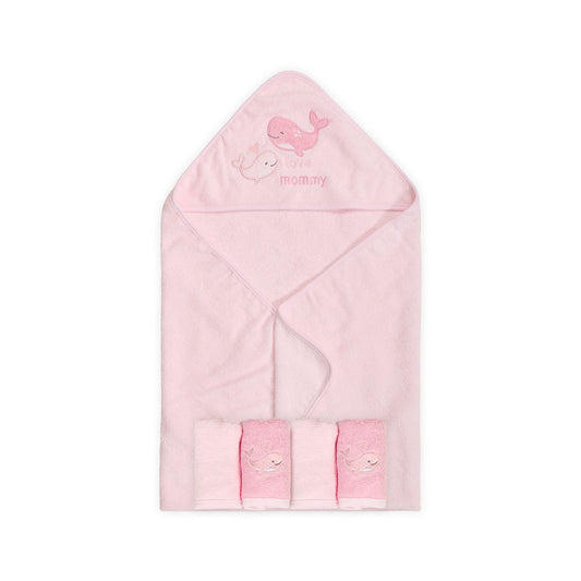 BATH TOWEL & FACE TOWEL PK-4 BABY PINK LOVE MOMMY WHALES