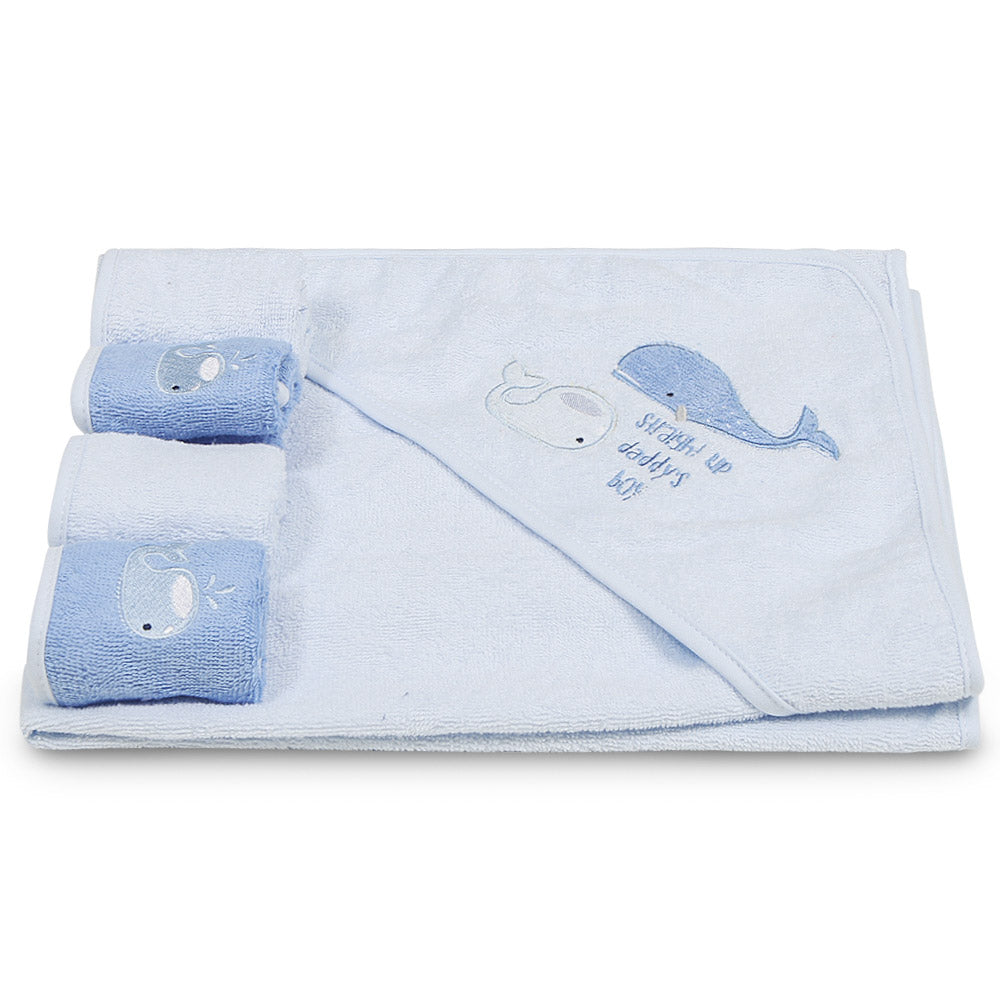 BATH TOWEL & FACE TOWEL PK-4 BLUE DADDY'S LIL WHALE BOY