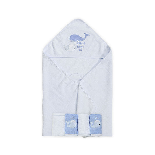 BATH TOWEL & FACE TOWEL PK-4 BLUE DADDY'S LIL WHALE BOY