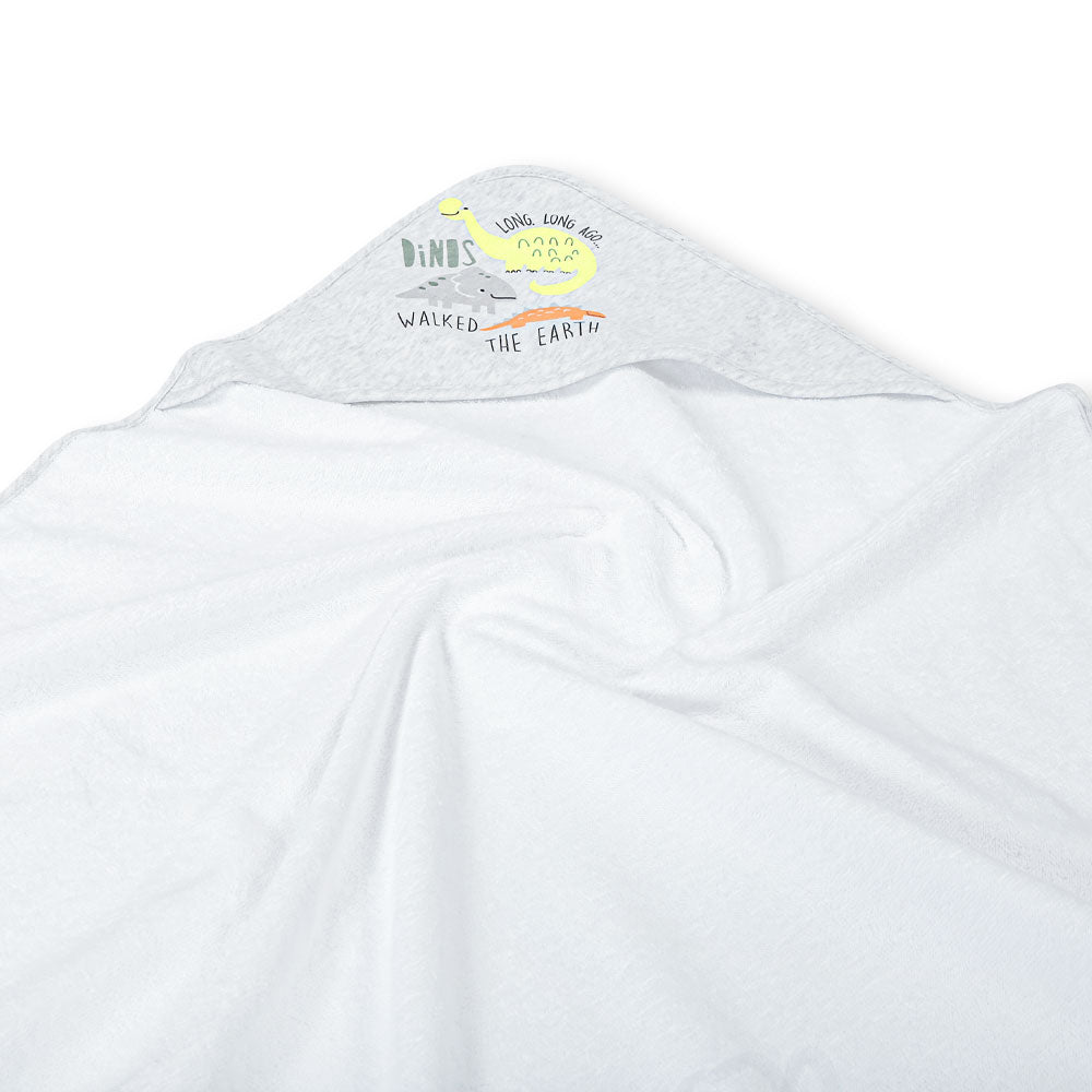 BATH TOWEL GREY DINO & EARTH HOODED