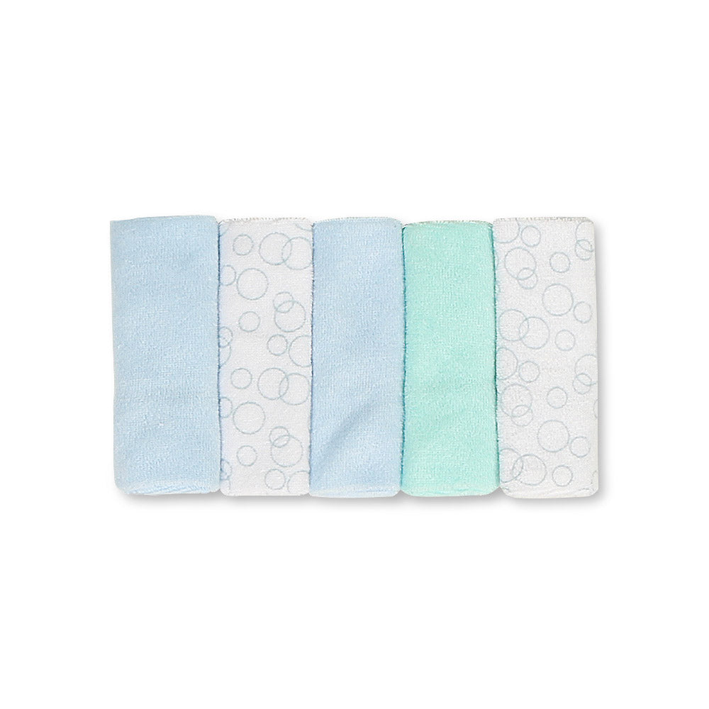 BATH TOWEL WITH 5 FACE TOWELS MINT DUCK & ELEPHANT