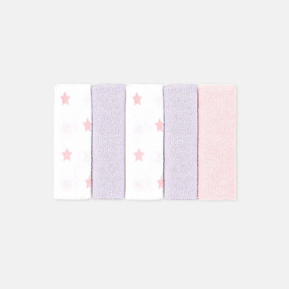 BATH TOWEL WITH 5 FACE TOWELS PINK COW