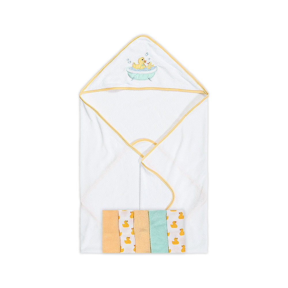 BATH TOWEL WITH 5 FACE TOWELS YELLOW HAPPY DUCKLING