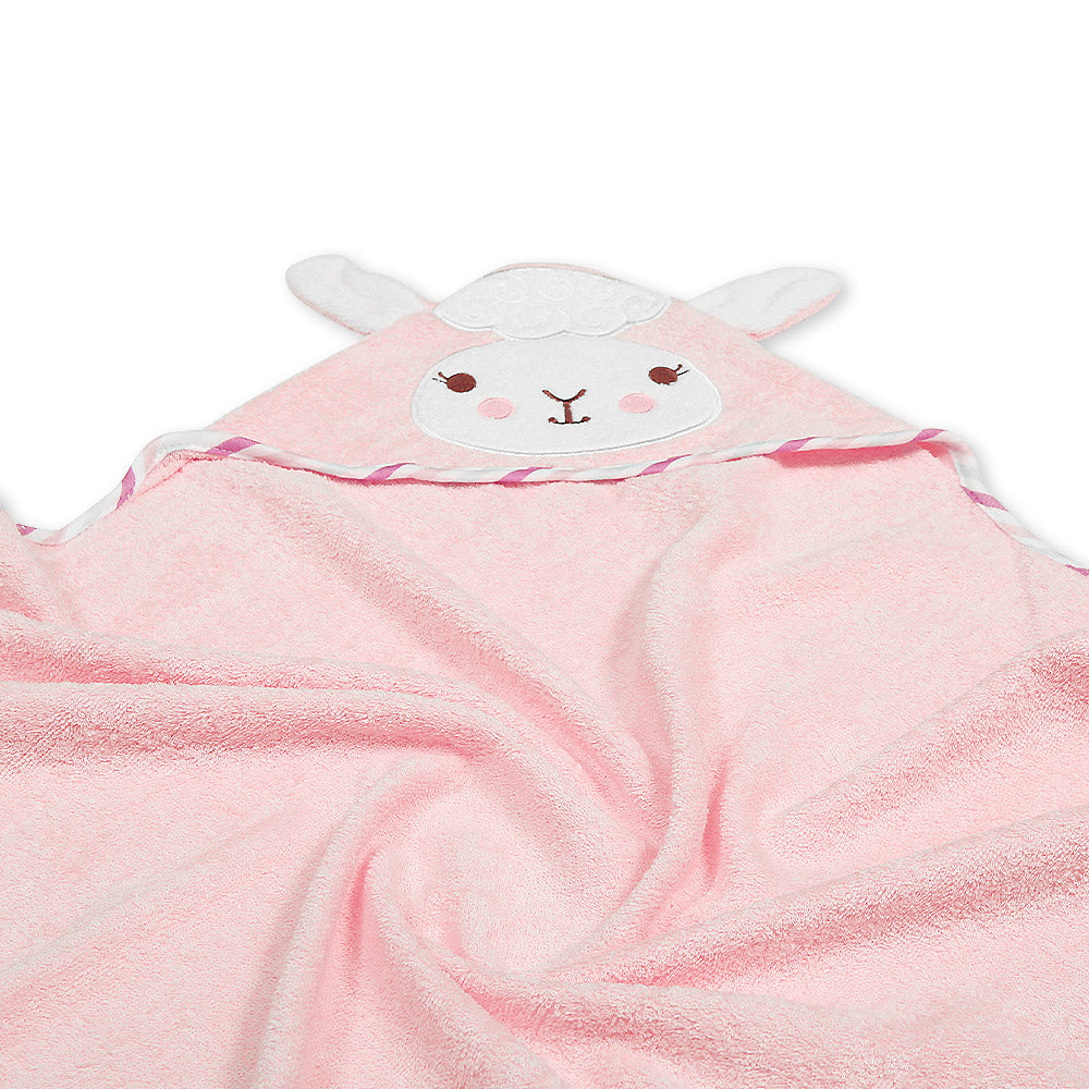 BATH TOWEL ANIMAL PINK HAPPY LLAMA HOODED