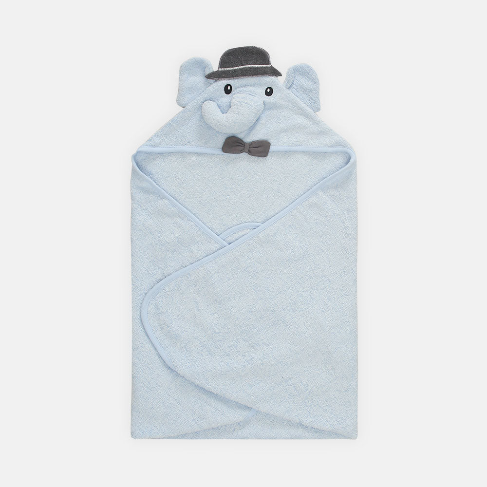 BATH TOWEL ANIMAL HOODED SKY BLUE ELEPHANT