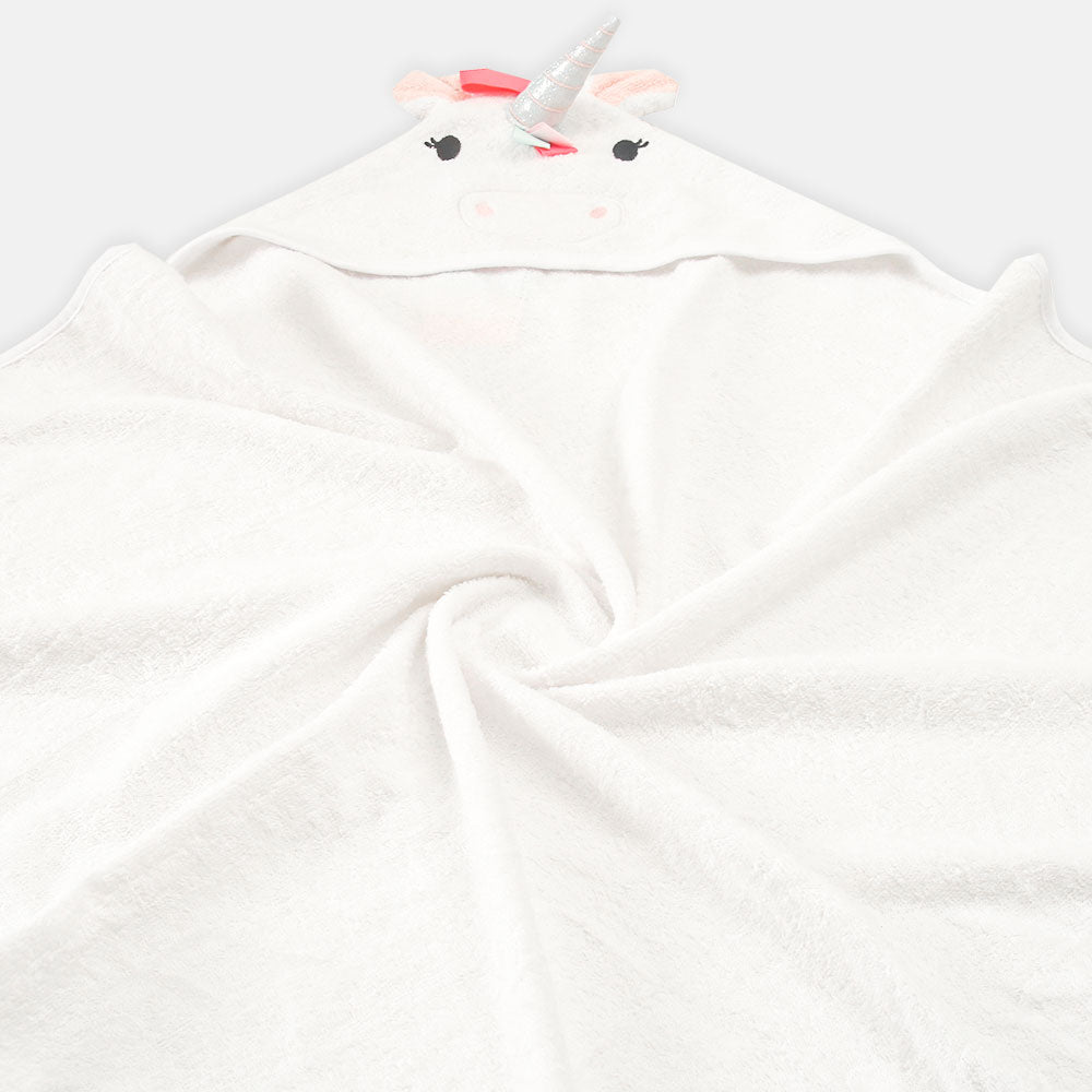 BATH TOWEL ANIMAL HOODED WHITE UNICORN