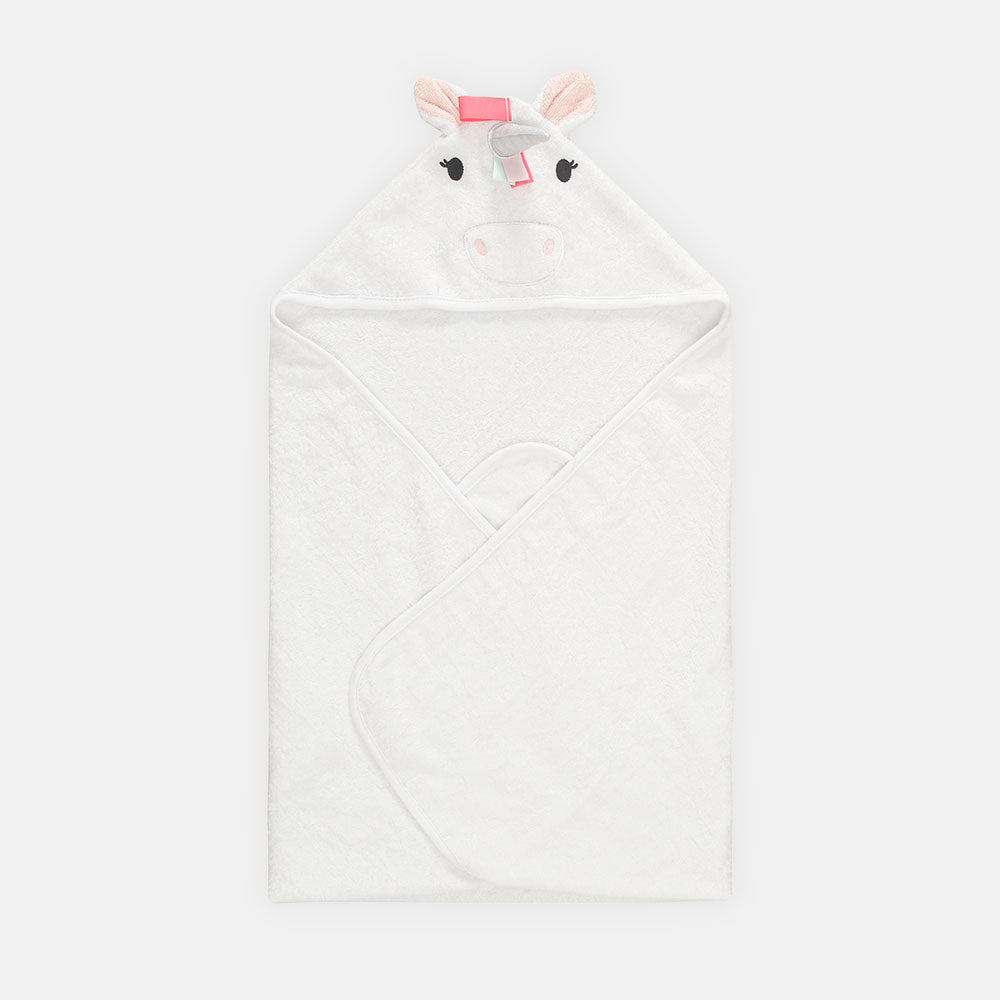 BATH TOWEL ANIMAL HOODED WHITE UNICORN