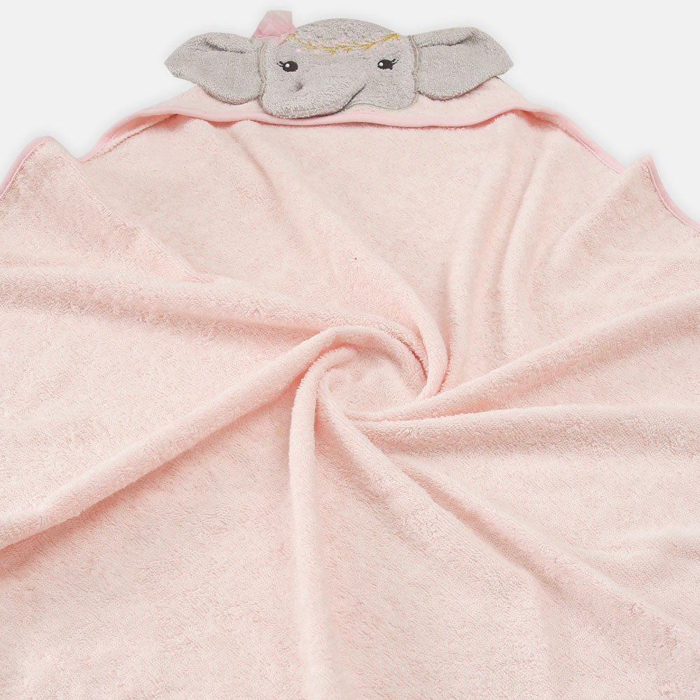 BATH TOWEL ANIMAL HOODED PINK ELEPHANT