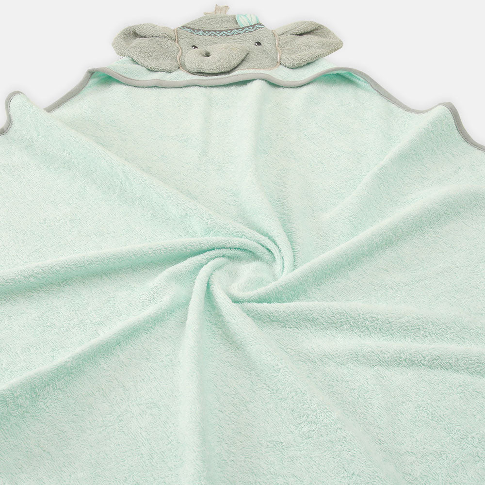 BATH TOWEL ANIMAL HOODED SEA GREEN ELEPHANT