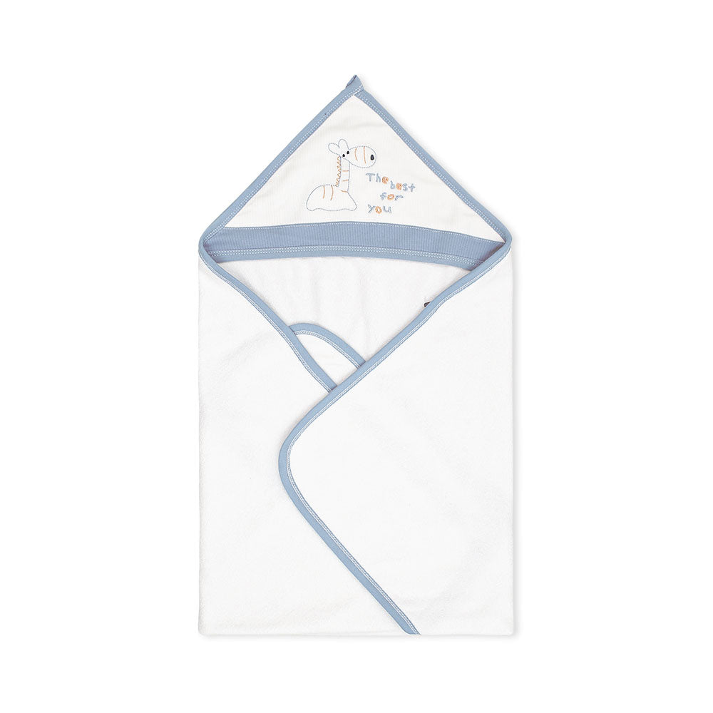 BATH TOWEL BLUE GIRAFFE HOODED