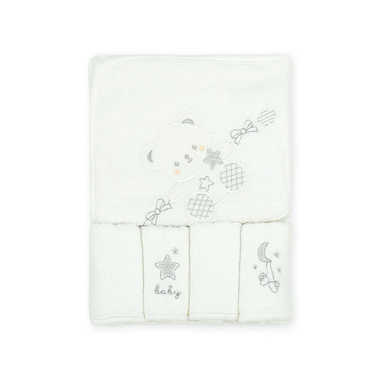 BATH TOWEL & 4 FACE TOWELS WHITE
