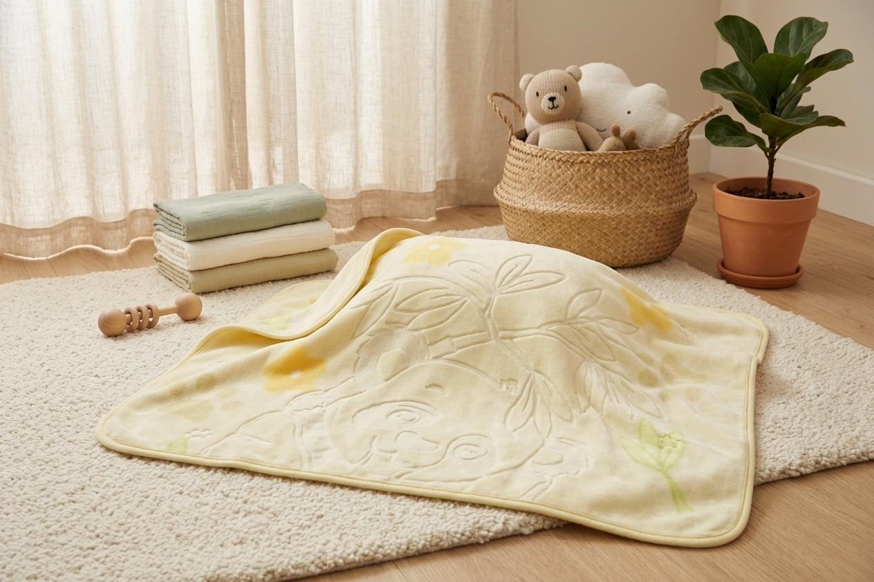 SOFT YELLOW PANDA EMBOSSED BLANKET