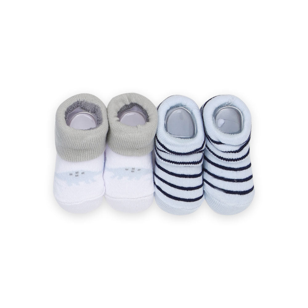 BIBS PK-3 & 2 BOOTIES BLUE STRIPED DINO