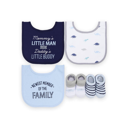 BIBS PK-3 & 2 BOOTIES BLUE STRIPED DINO