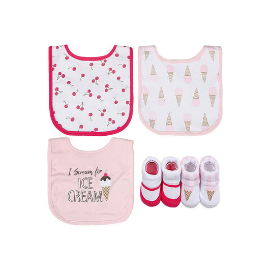 BIBS PK-3 & BOOTIES PK-2 SET PINK ICE CREAM