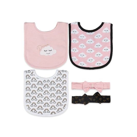 BIBS PK-3 & HEAD BAND PK-2 PINK GLITTERY DREAM