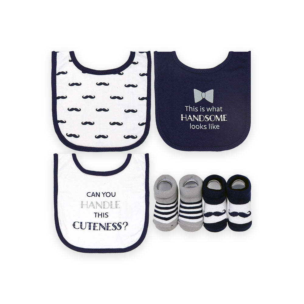 BIBS PK-3 & 2 BOOTIES NAVY STRIPED MUSTACHE