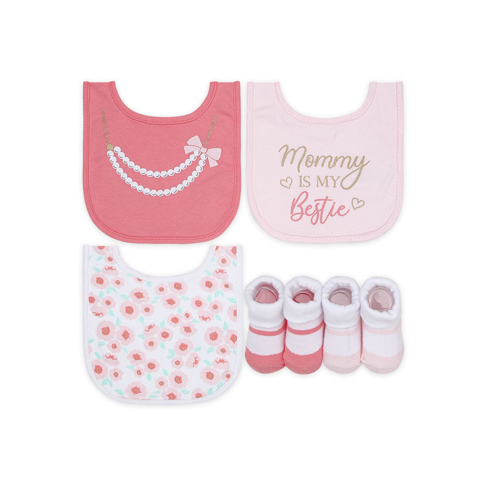 BIBS PK-3 & 2 BOOTIES PINK MOMMY BESTIE
