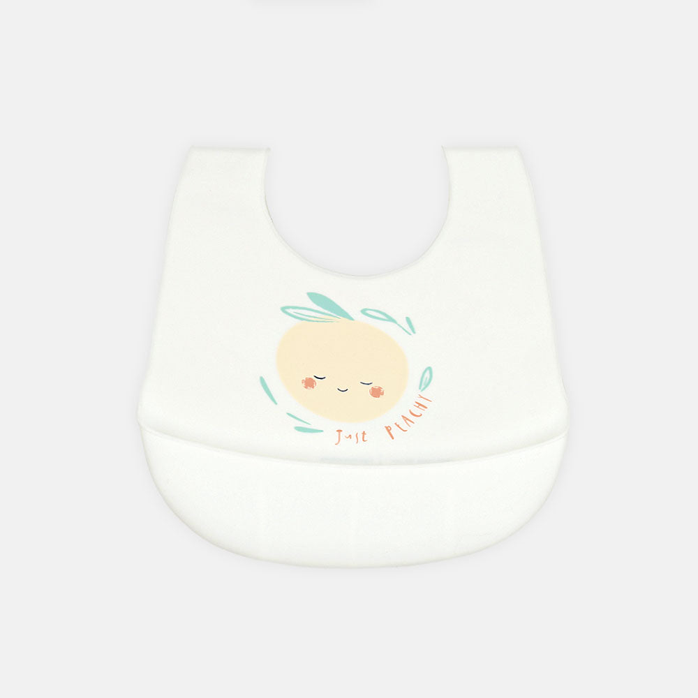 SILICONE BIB WHITE WITH PEACH